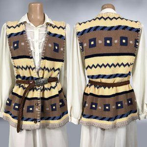 VINTAGE 90s Southwestern Style Knit Sweater Vest by Hunt Club Size XL Tall
